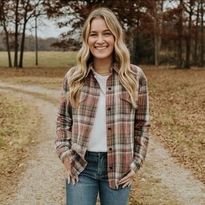 TILLEY Red Pink Brushed Cotton Plaid Shirt S NEW